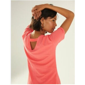 Chico's Women's Top Back Slit Tunic Coral/Pink Short Sleeves Plus Size 3 (16/18)
